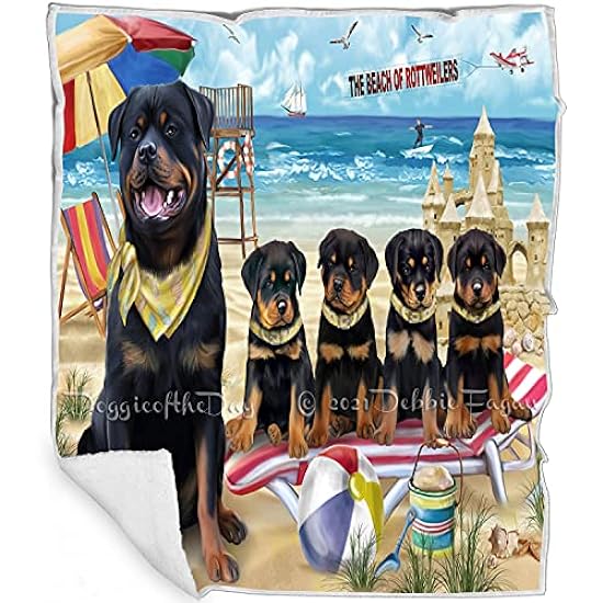 Pet Friendly Beach Rottweiler Dogs Blanket - Lightweight Super Soft Cozy and Durable Bed Blanket - Animal Theme Fuzzy Blanket for Sofa Bed Couch BLNKT55011 (60x80 Fleece)
