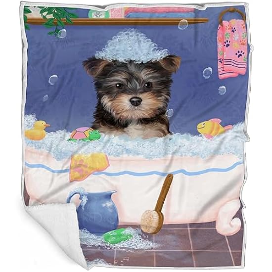 Rub A Dub Dog in A Tub Yorkipoo Dog Blanket - Lightweight Soft Cozy and Durable Bed Blanket - Animal Theme Fuzzy Blanket for Sofa Couch BLNKT63661 (60x80 Fleece)