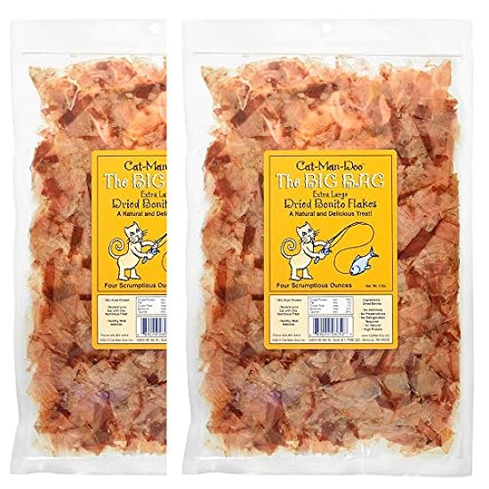 Cat-Man-Doo Extra Large Dried Bonito Flakes Treats for Dogs & Cats - All Natural High Protein Flakes - 4oz Bag (2 Pack)