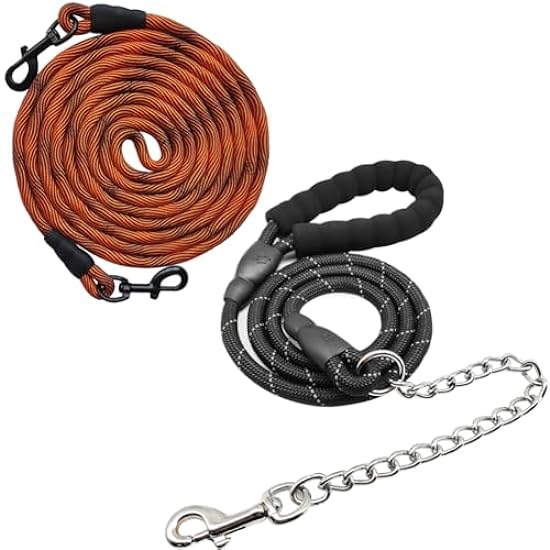 BTINESFUL 30ft Dog Tie Out Rope + 6ft Chewproof Dog Leash Rope for Strong Small Medium Large Dogs