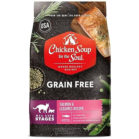 Chicken Soup for Soul Pet Food for The Soul Pet Food Grain Free - Salmon & Legumes Recipe - Dry Cat Food 12 LB - Soy, Corn & Wheat Free, No Artificial Flavors or Preservatives