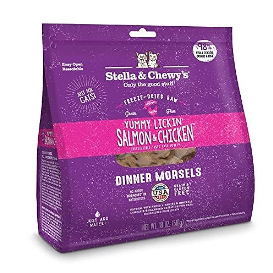 Stella & Chewy´s Freeze-Dried Raw Cat Dinner Morsels – Grain Free, Protein Rich Cat & Kitten Food – Yummy Lickin’ Salmon & Chicken Recipe – 18 oz Bag