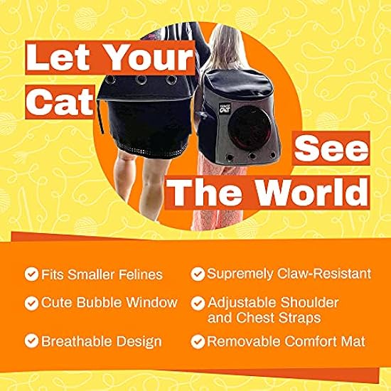 Fat Cat Mini Backpack Carrier - Premium Pet Carrier Airline Approved with Space Capsule Bubble for Small Cats, Kitten - Cat Backpack Carrier for Travel, Hiking, Pet Supplies and Cat Accessories, Grey