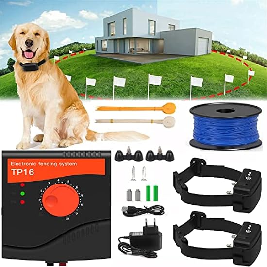 In-Ground Pet Dog Fence, Electric Dog Fence, Pet Containment System, 984 Ft Wire, Shock/Tone Correction, Waterproof and Rechargable Training Collar Receivers, Area-up to 5000 Square ,for All Dogs,for2