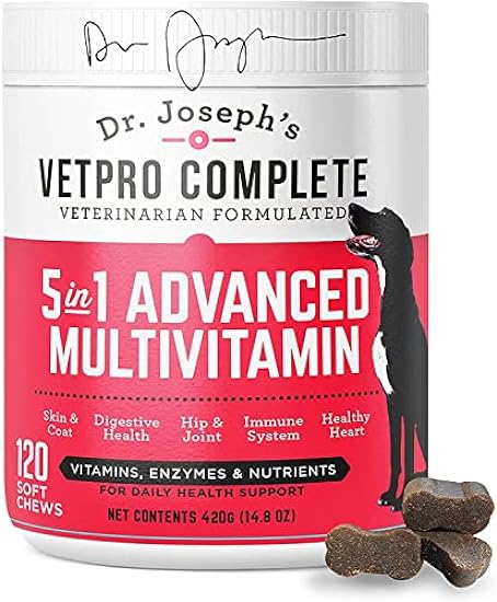 VetPro Dog Vitamins and Supplement Soft Chews with Probiotics, 120 Count, 5 in 1 Chewable Multivitamin for Puppy to Senior with Glucosamine for Hip and Joint Health, Immune System and Allergy Support