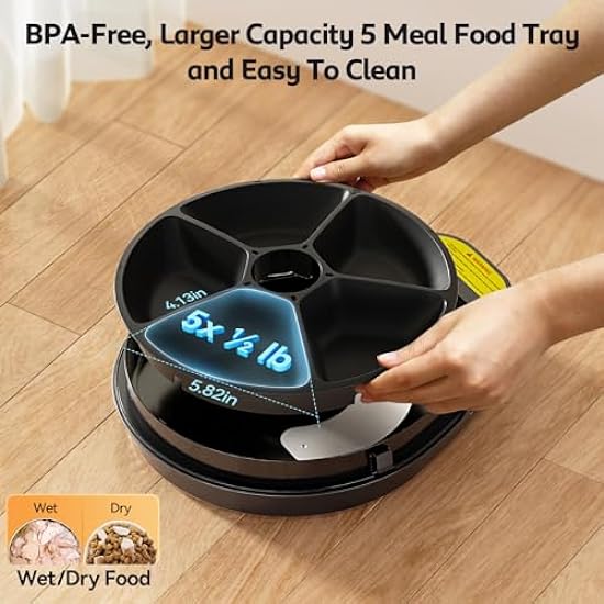 Automatic Cat Feeder Wet Food, UBPet F10 Dry and Wet Food Pet Digital Dispenser with Long-Lasting Cooling, 3 Refrigerated Modes Setting(Blue-White)