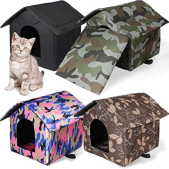 Weysat 4 Pieces Stray Cat Shelter Waterproof Outdoor Cat House Foldable Warm Feral Cat Cave for Winter Weatherproof Small Cat Dog Pet Tent Bed Kennel for Cat Dog Puppy Shelter, Easy to Assemble