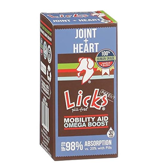 Licks Pill-Free Dog Joint and Heart - Glucosamine & Omega 3 Fish Oil Supplement for Dogs - Inflammation Supplements for Joint Support - Gel Packets - 30 Use