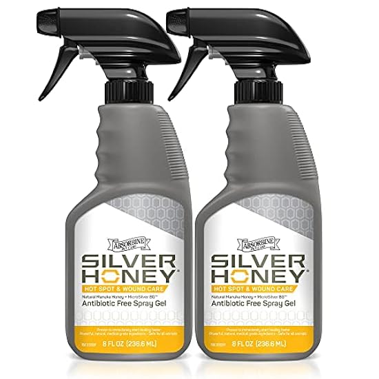 Absorbine Silver Honey Hot Spot & Wound Care Spray Gel (2) 8oz Bottles, Manuka Honey & MicroSilver BG, Medicated for Dogs, Cats, Small Animals