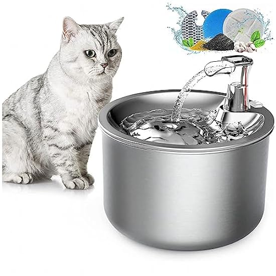 Stainless Steel Pet Water Dispenser, Fountain Water Bowls for Pets, 2L/67OZ Adjustable Water Flow,Mute,Easy to Clean Pet Watering Fountain, Suitable for Kittens and Dogs