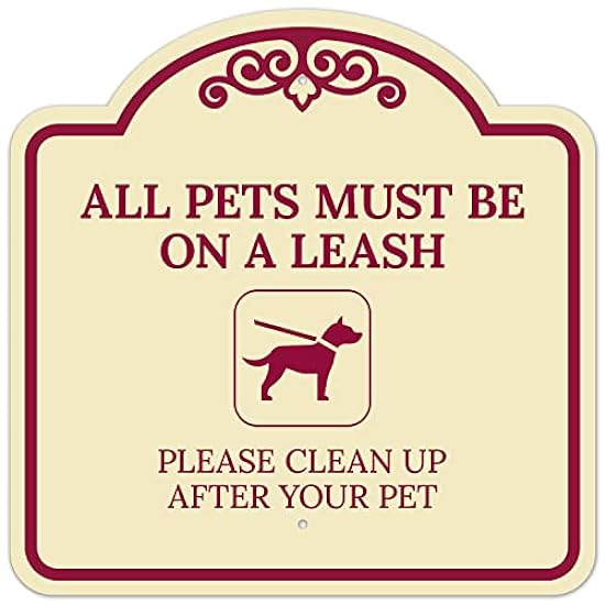 All Pets Must Be On A Leash Please Clean Up After Your Pet Décor Sign, Burgundy Light, 24x24 Inches, ACM, Fade Resistant, Made in USA by Sigo Signs
