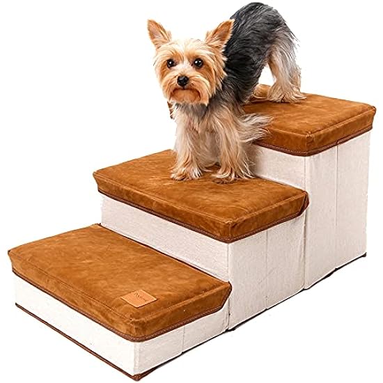 3-Step Portable Pet Stairs Ladder,Foldable & Easy to Store,Not Easily Deformed,for Small and Medium Older Dogs Cats Pets Puppy on The Sofa/Bed Climbing,Storage Style Dog Stairs Pet Stair,Brown