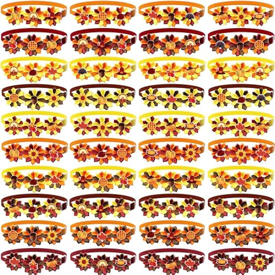 Sinling 40Pcs Thanksgiving Dog Grooming Bows Bulk Adjustable Cat Bowties with Colorful Petals Holiday Pet Grooming Accessories Bowknots Thanksgiving Flower Bowties for Dogs